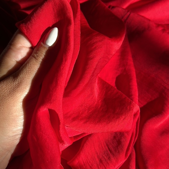 Old Navy Red Satin Silk like button up Tie Belted Shirt Dress XL - Picture 8 of 9